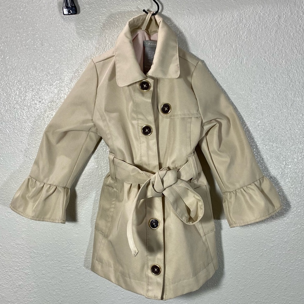 Baby Tahari tan waist tie trench coat size 12M